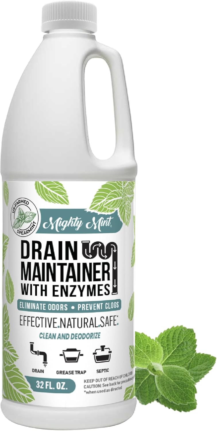 Mighty Mint Drain Maintainer with Enzymes – Drain Cleaner Controls Bad Smells and Prevents Buildup for Drains, Grease Traps, Septic, 32oz - Image 1